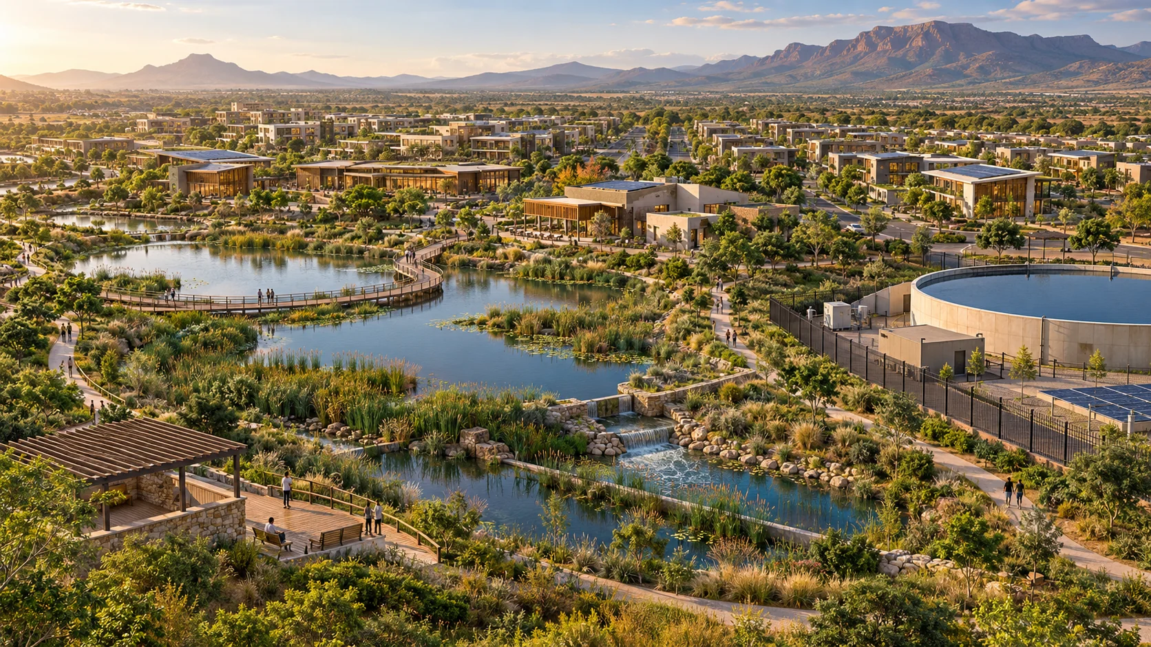 Conceptual visualisation of water management infrastructure proposed for the estate
