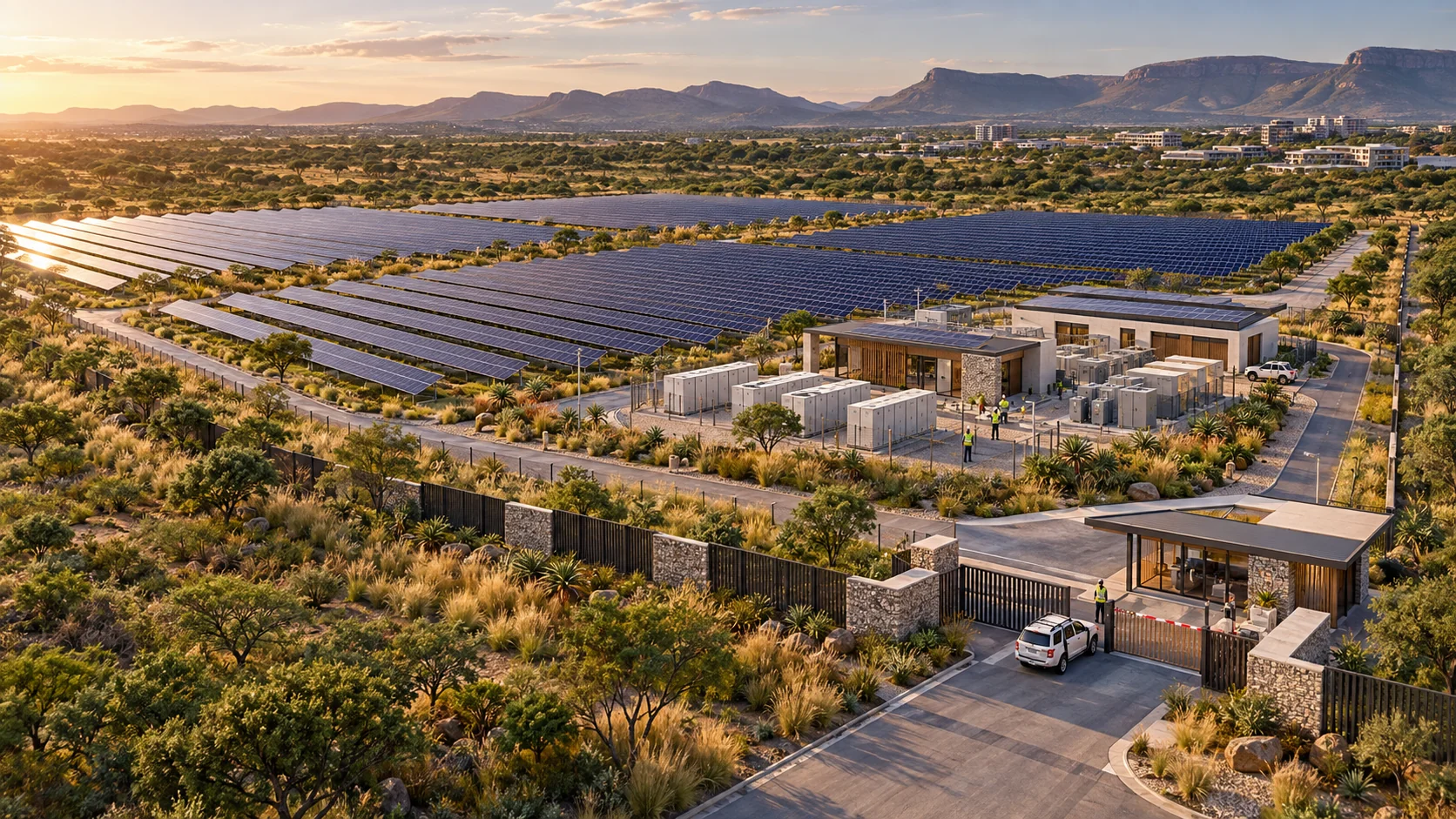 Solar panel array representing the proposed renewable energy approach for the estate
