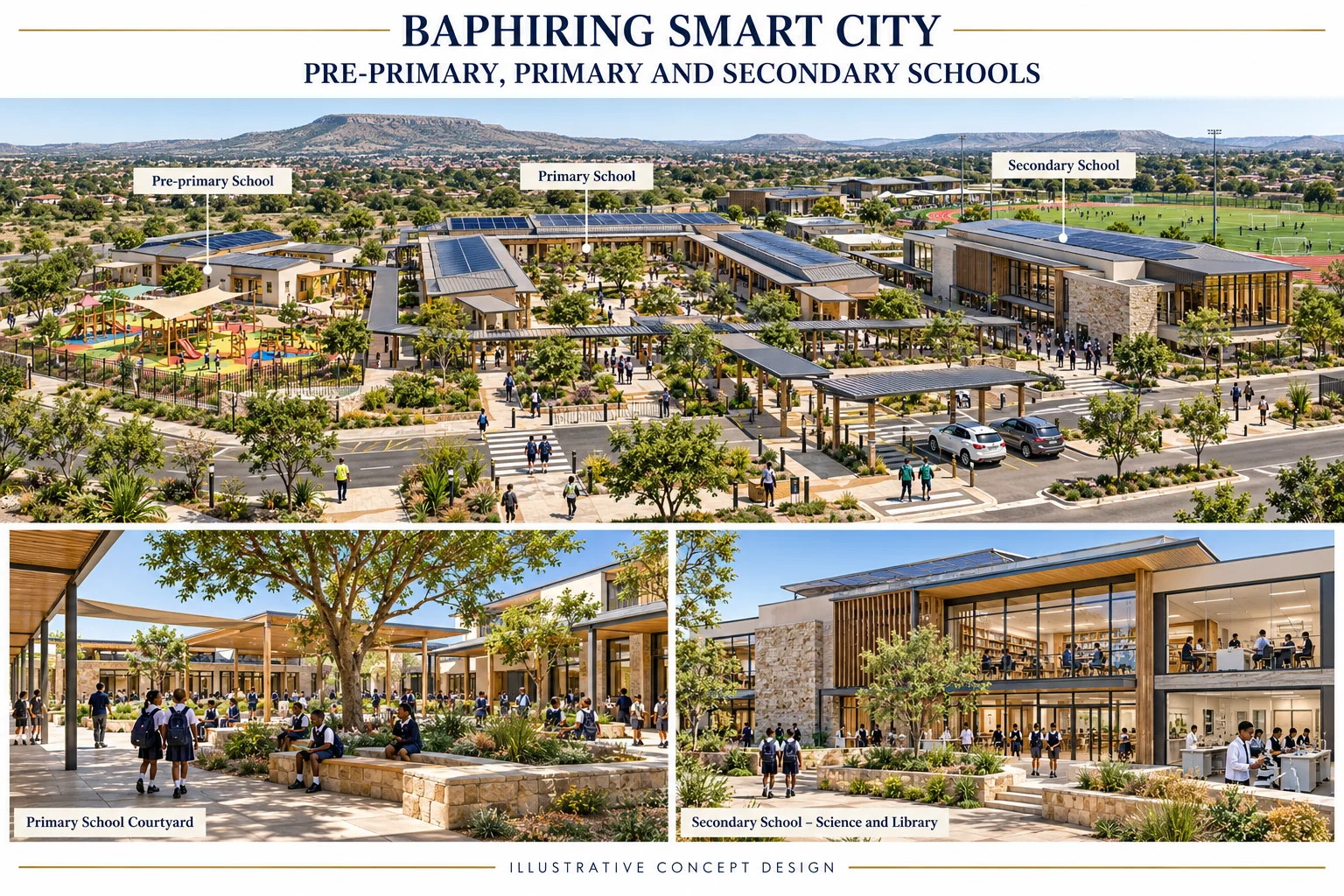 Concept for a modern education and healthcare facility within the proposed estate
